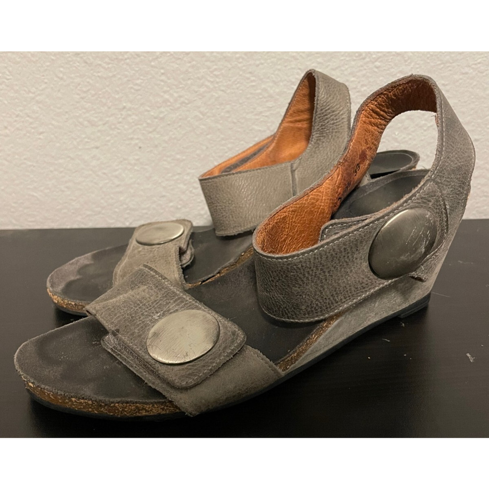 Taos Carousel Womens Wedge Ankle Strap Sandals EU 39 US 8-8.5 Gray Leather READ